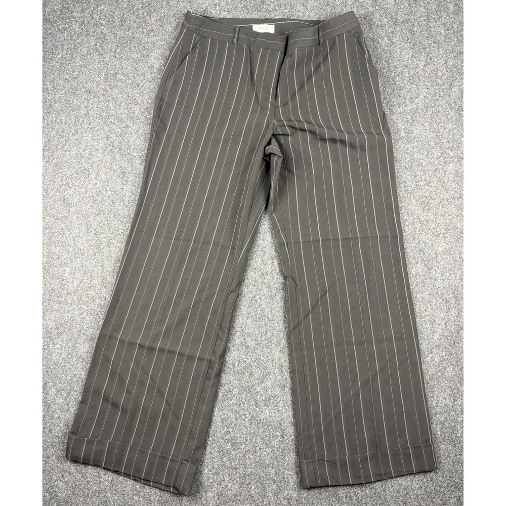Van Heusen Womens 10S Black Pinstripe Wide Leg Cuffed Stretch Dress Pants